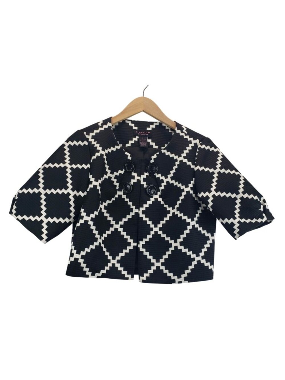 Cropped Jacket Black White Short Sleeve 8 Signature by Robbie Bee Career Wear